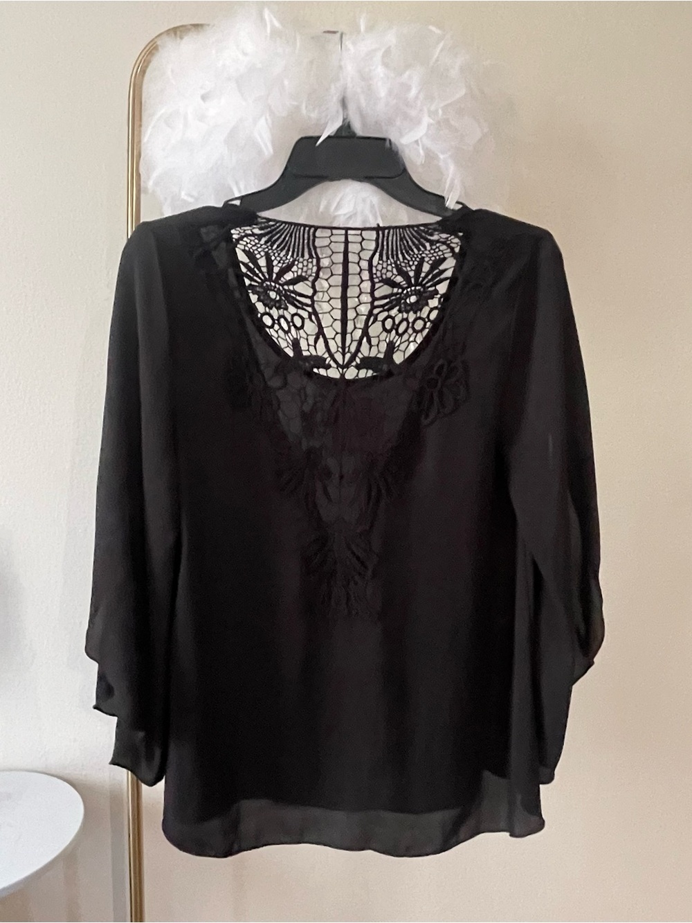 Elegant beautiful back crochet Black flowing Top